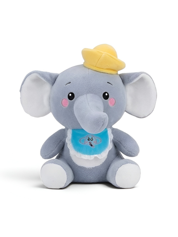 10-Inch Gray Elephant Plush Toy with Yellow Sailor Hat and Blue Bib ST16682.