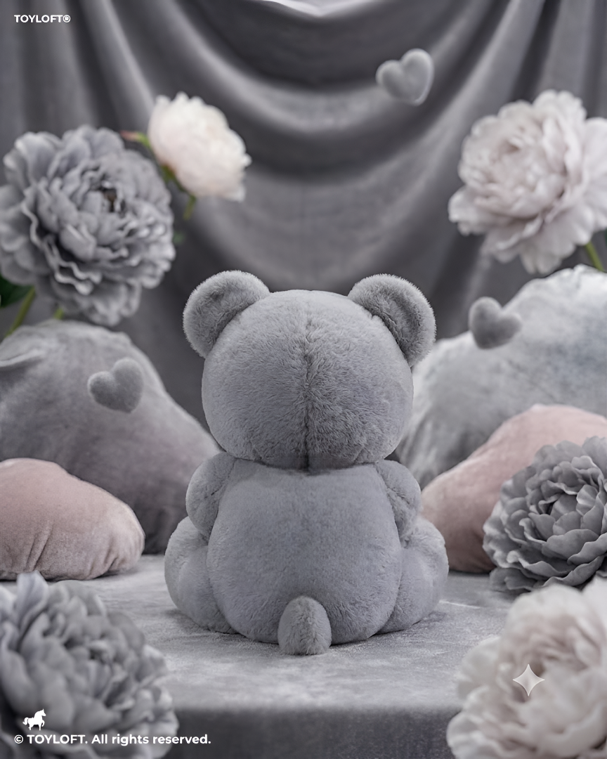 10-Inch Soft Gray Teddy Bear Holding a Red Rose – Cute Plush Stuffed Animal ST14010.