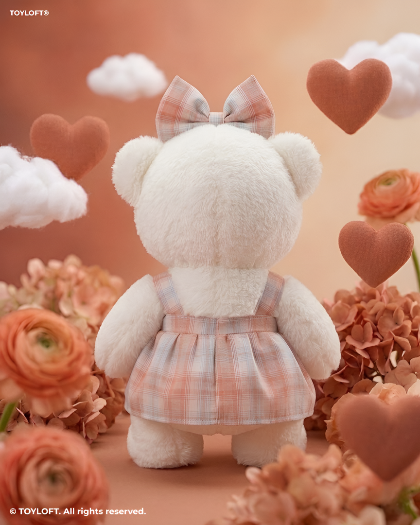 10-Inch Teddy Bear Plush with Orange Plaid Dress ST14455.