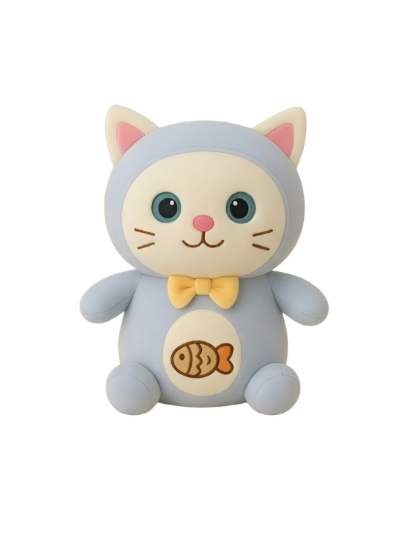 10 Inch Cute Cat Plush Toy with Bow & Fish Embroidery ST14147.