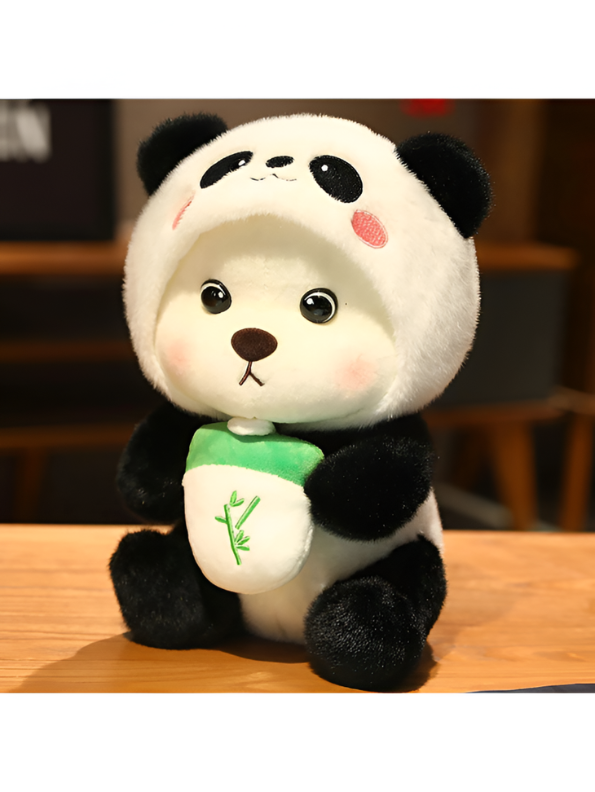 10 Inch Cute Panda Plush Toy with Panda Hoodie & Bamboo Milk Bottle ST15750.