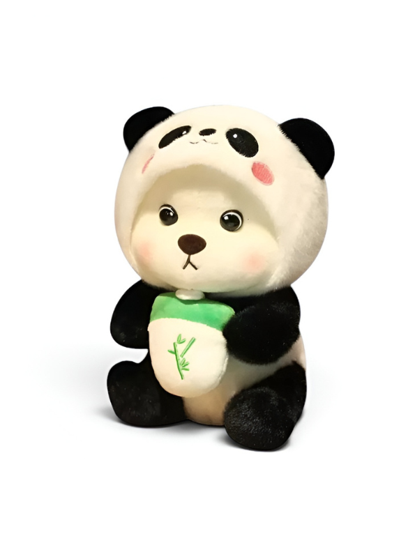 10 Inch Cute Panda Plush Toy with Panda Hoodie & Bamboo Milk Bottle ST15750.