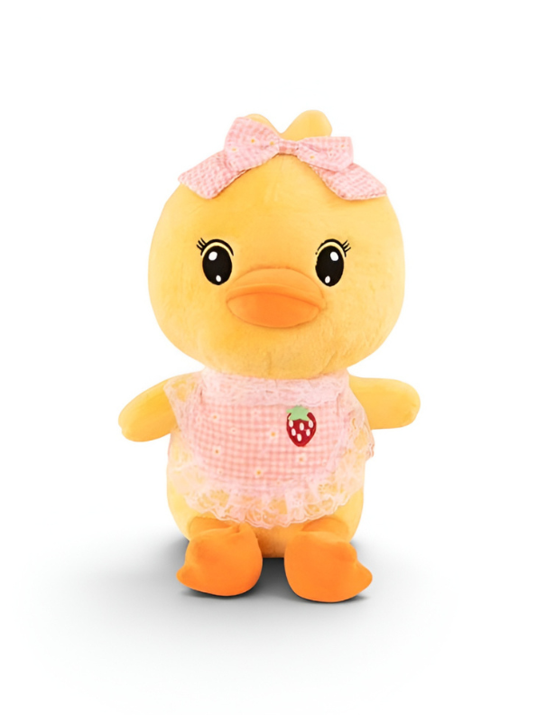 10 Inch Cute Yellow Duck Plush Toy with Pink Bow & Strawberry Apron ST15574.