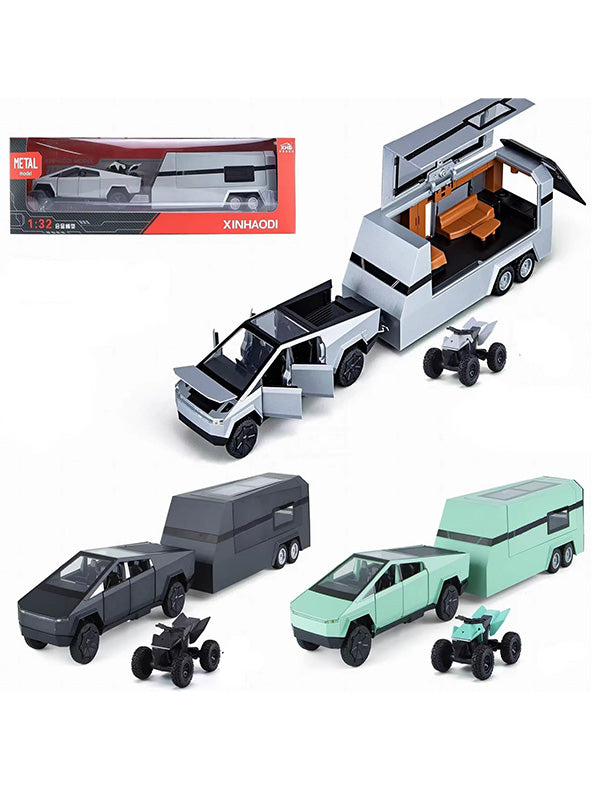 Tesla Cybertruck With Pickup Trailer Car Scale 1:24 - Black (TV-AG-24) - Toyloft