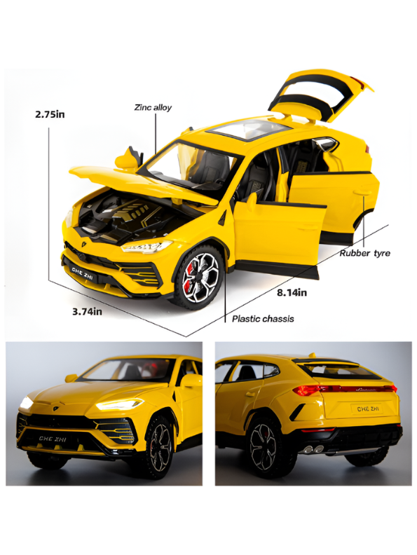 Lamborghini Urus Diecast Car 1:24 Scale Yellow With Smoke Effect Collectible Toy SUV Model with Sound and Light LMI15496