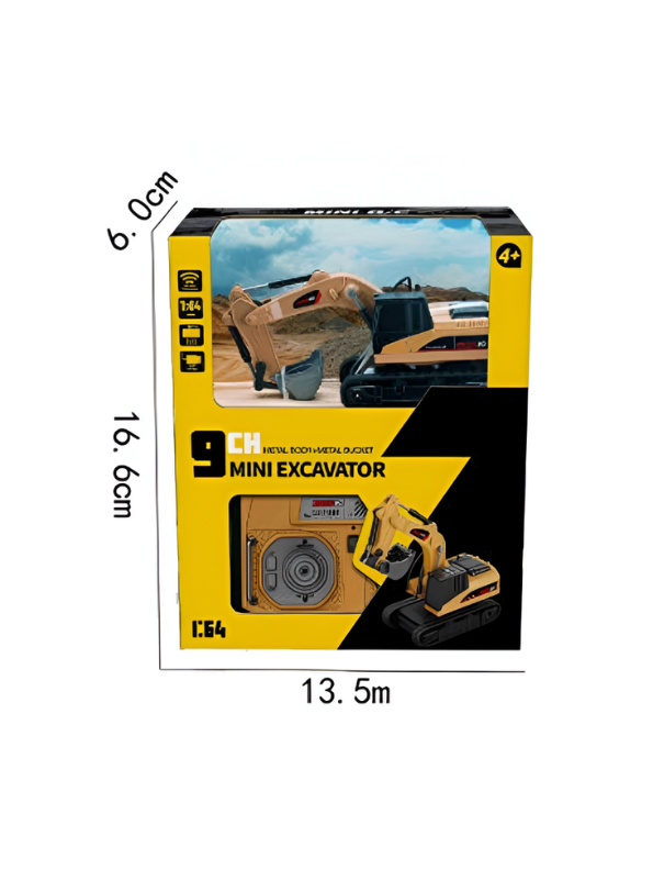 1:64 Mini RC Excavator Toy - 9-Channel Remote Control Digger with Alloy Body MD527.