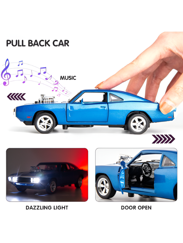 1970 Dodge Charger R/T Diecast Muscle Car Blue Scale 1:32 with Clear Acrylic Display Case MD28
