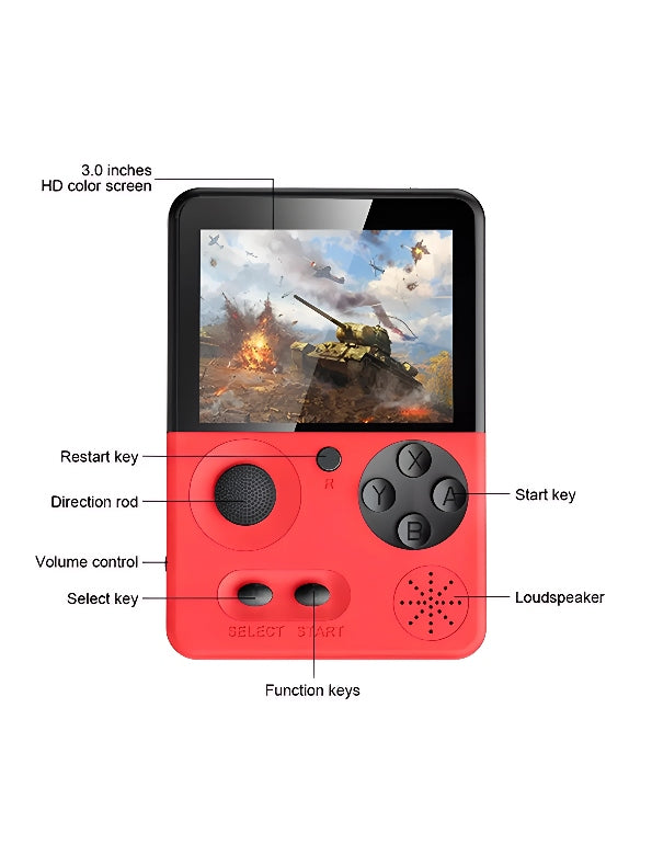 T3 Mini Retro Video Game Console Built-In 500 Classic - Red (NX-JY-66) - Toyloft