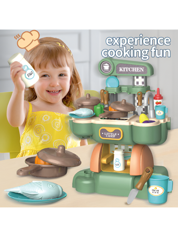 2-in-1 Kids Kitchen Playset & Ride-On Motorcycle – 45PCS Pretend Cooking Toy Set with Food Accessories TV6942.