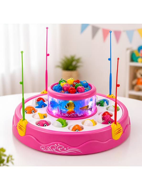 2-in-1 Rotating Ocean Fishing Pond Toy with Music, Glowing Lights & 4 Fishing Rods for Kids MD488