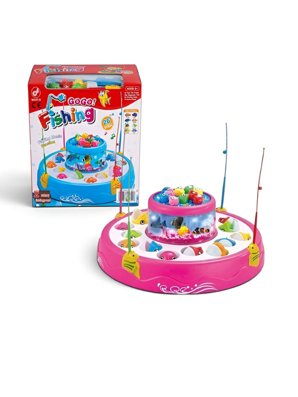 2-in-1 Rotating Ocean Fishing Pond Toy with Music, Glowing Lights & 4 Fishing Rods for Kids MD488