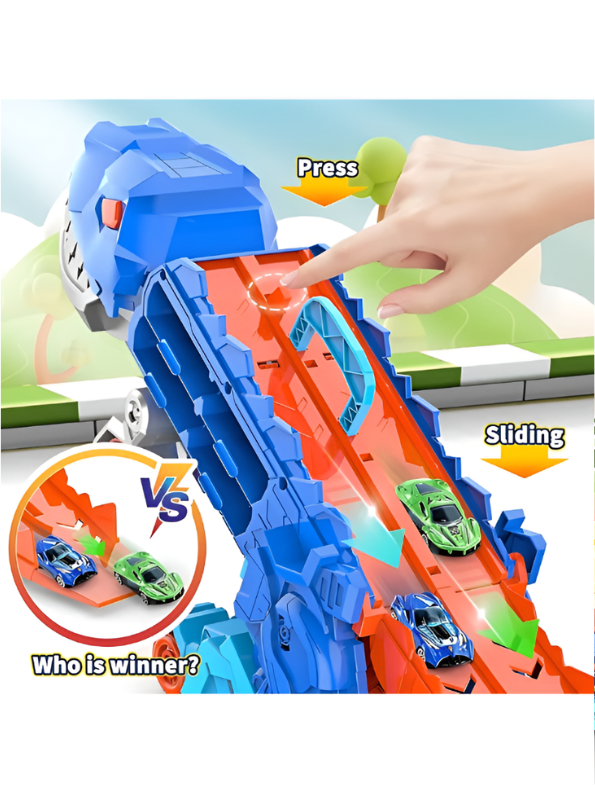 2-in-1 Transforming Dinosaur Truck Toy with Race Track & Mini Cars MD502.
