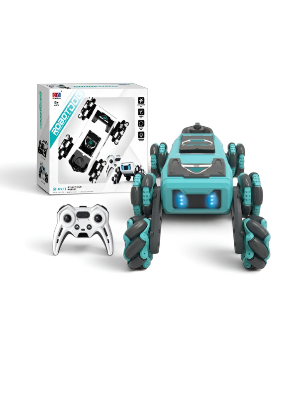 2.4G All-Terrain RC Robot Dog Stunt Vehicle with Drift Wheels, Mist Spray & LED Lights MDI711