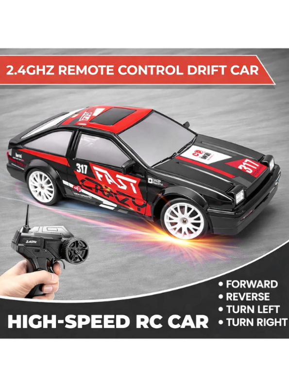 2.4GHz High-Speed RC Drift Car (1:24 Scale) | 15 KMPH Remote Control Racing Toy Car with Extra Tires & Rechargeable Battery for Kids TV6437