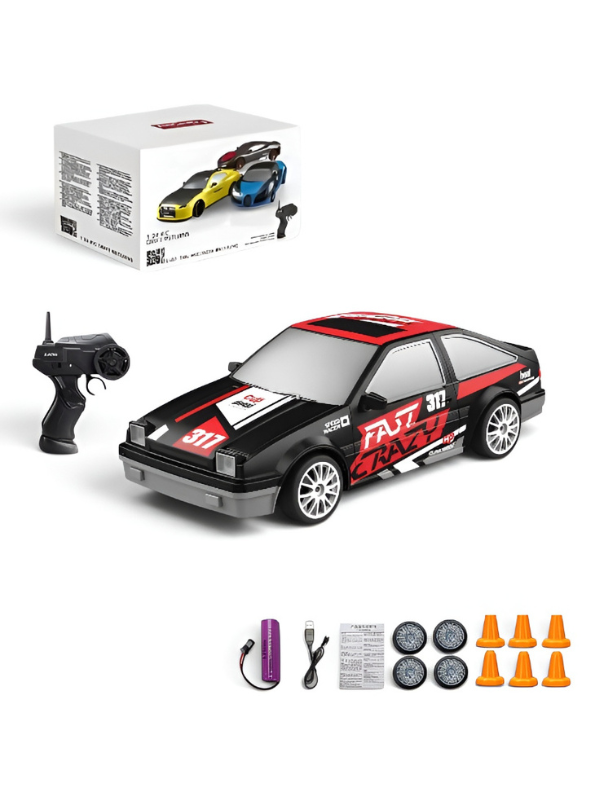 2.4GHz High-Speed RC Drift Car (1:24 Scale) | 15 KMPH Remote Control Racing Toy Car with Extra Tires & Rechargeable Battery for Kids TV6437