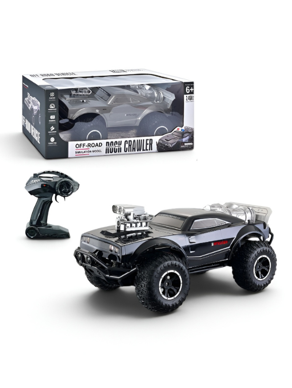 2.4GHz RC Rock Crawler Off-Road Monster Truck | Black Muscle Car Die-Cast Style Remote Control Vehicle | 1:8 Scale High-Torque All-Terrain Toy Truck with Rechargeable Battery TV2165