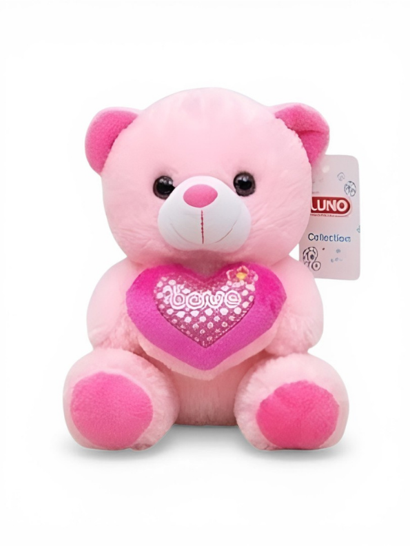 21cm Plush Teddy Bear with Heart – 'Love' Embroidered Soft Toy Light Pink ST16166.