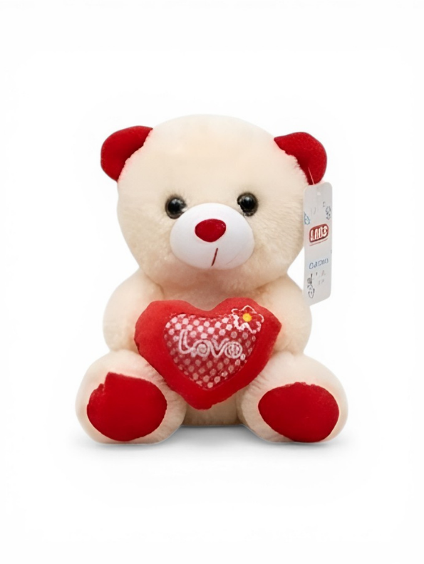 21cm Plush Teddy Bear with Heart – 'Love' Embroidered Soft Toy White ST16166.