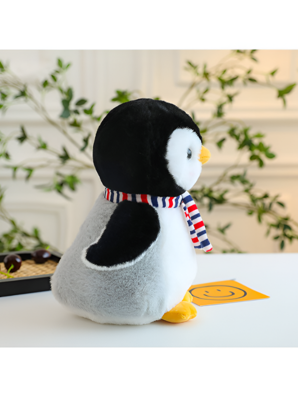 23cm Penguin Plush Stuffed Animal with Striped Scarf – Soft Kawaii Winter Penguin Toy Yellow ST15886.
