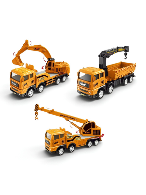 3-Piece Construction Truck Toy Set – Interactive Friction-Powered Vehicles for Toddlers and Kids TV1680