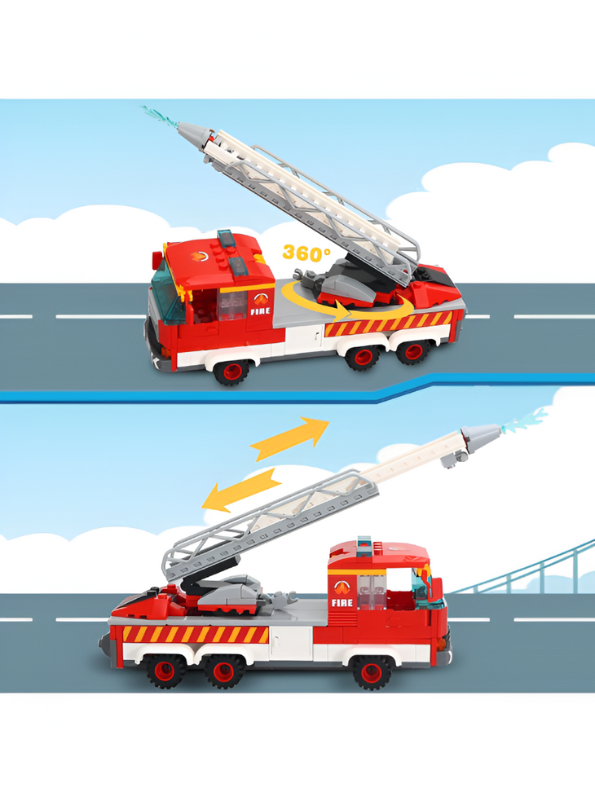 Fire Truck Building Blocks Set – 3-in-1 249 PCS City Fire Engine, Helicopter & Boat Construction Toy for Kids TV5853.