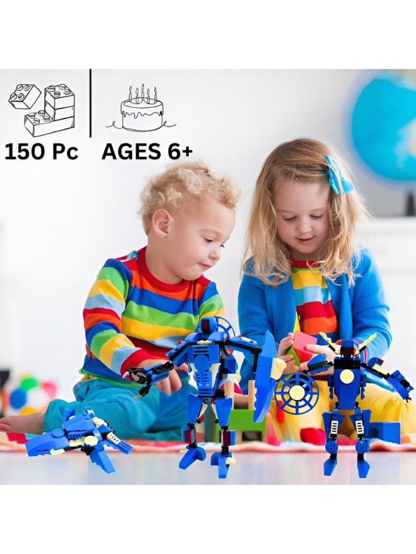 3-in-1 Transforming Robot Mecha Action Figure & Plane Building Block Toy Kit | 150 Pcs STEM Construction Set TV4833