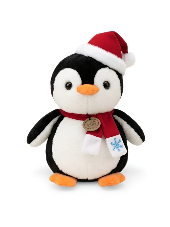 30cm Christmas Penguin Plush Toy with Santa Hat & Snowflake Scarf ST16022.
