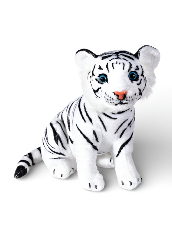 23cm Realistic White Tiger Plush Toy – Soft Stuffed Animal, Premium White & Black Striped Wild Cat ST14963.