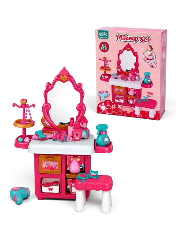 38-Piece Kids Pretend Play Princess Makeup Vanity Table Set with Stool TV7130