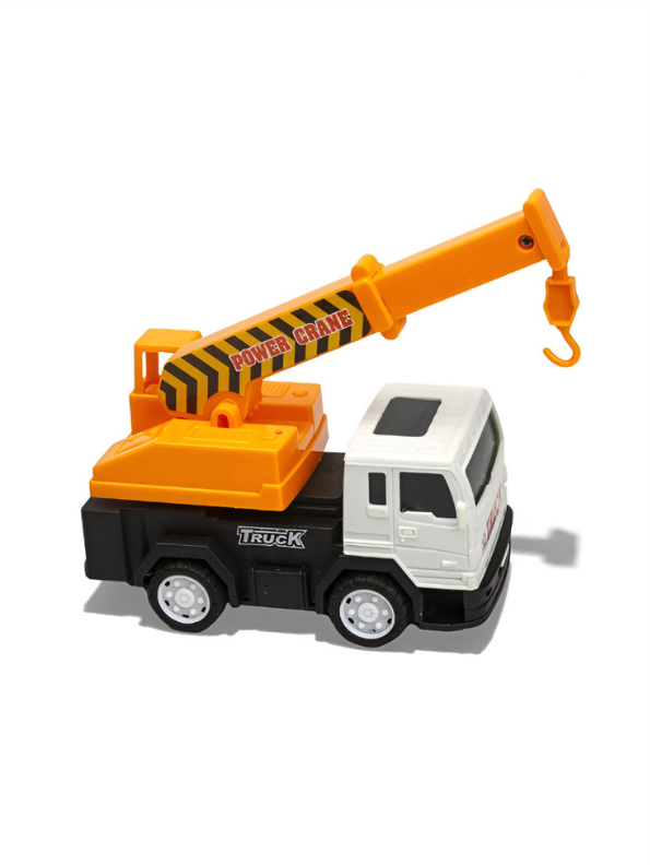 4-Pack Construction Truck Toy Set for Kids – Friction Powered Cement Mixer, Oil Tanker, Container Truck & Crane Vehicles LMI13647.