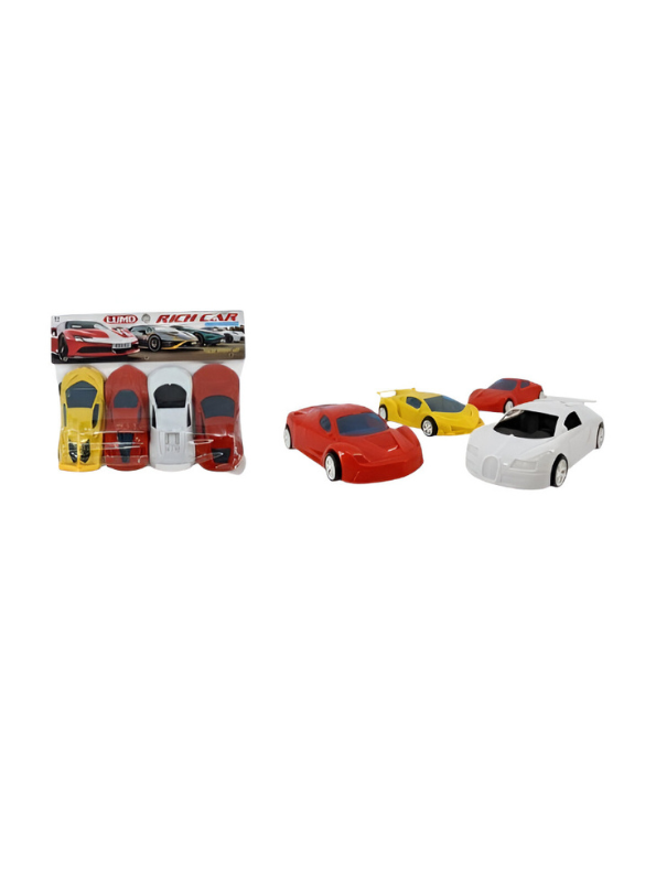 4-Pack Kids Toy Supercar Set - Friction Powered Racing Cars, Colorful Plastic Sports Cars LMI9753.