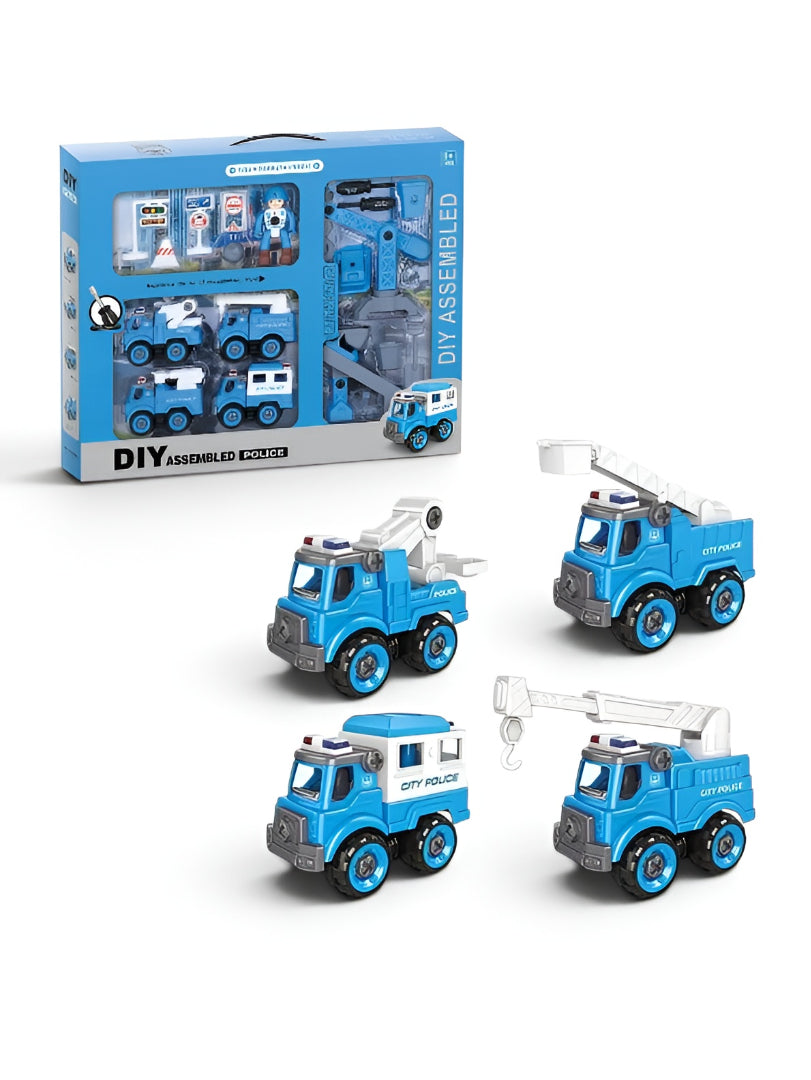 4-in-1 DIY Assembled Police Truck Toy Set with Take-Apart Tools and Accessories TV6947