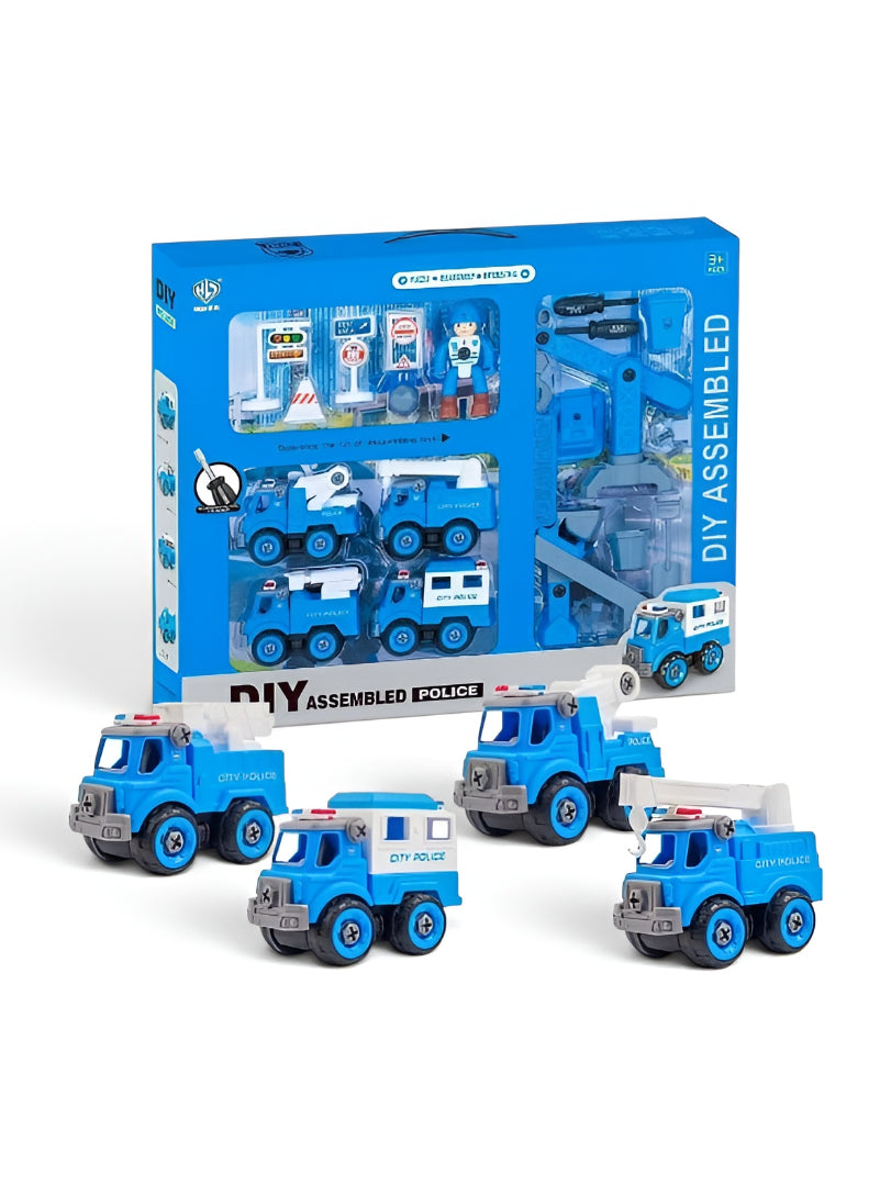 4-in-1 DIY Assembled Police Truck Toy Set with Take-Apart Tools and Accessories TV6947