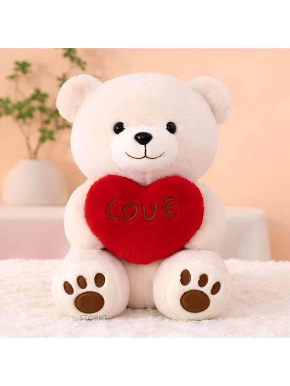 40cm Cream Plush Teddy Bear with Red "LOVE" Heart – Soft Stuffed Animal Toy ST16289.
