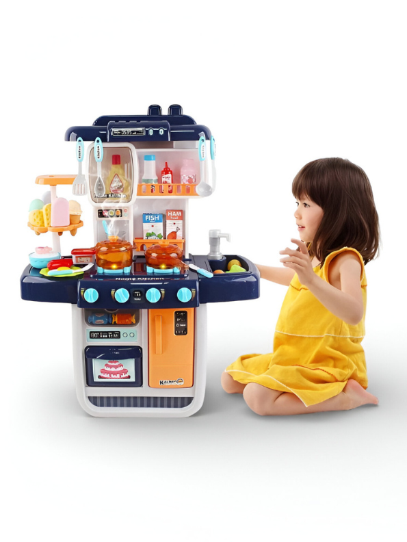42-Piece Kids Kitchen Playset with Realistic Steam – Interactive Cooking Toy Set MD3208.