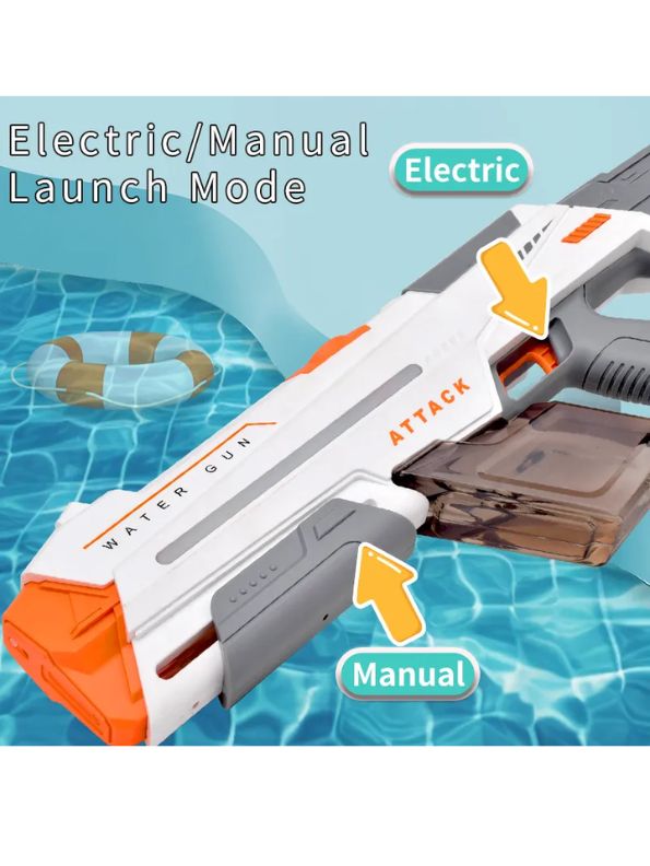 White - 420cc Electric High-Pressure Water Gun – Powerful Lighting Technology, Automatic Water Blaster Toy for Summer Outdoor Fun LMI14430