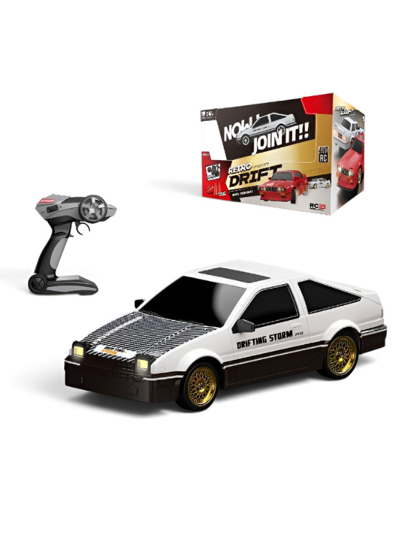 4WD RC Drift Car White 1:16 Scale High-Speed Remote Control Racing Car 30+km/h with LED Lights, 2 Rechargeable Batteries & Interchangeable Tires TV4908