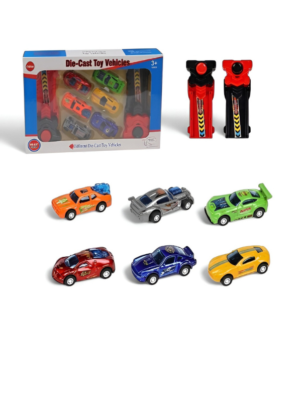 6-Piece Racing Car Toy Set with Dual Launchers – Colorful Mini Vehicle Collection TV6196.