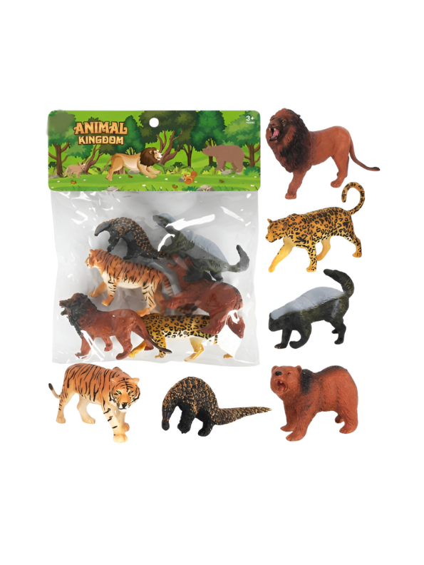 6-Piece Wild Animal Figurine Set – Tiger, Lion, Leopard, Bear, Honey Badger & Pangolin – Educational Toy Playset LMI16108.