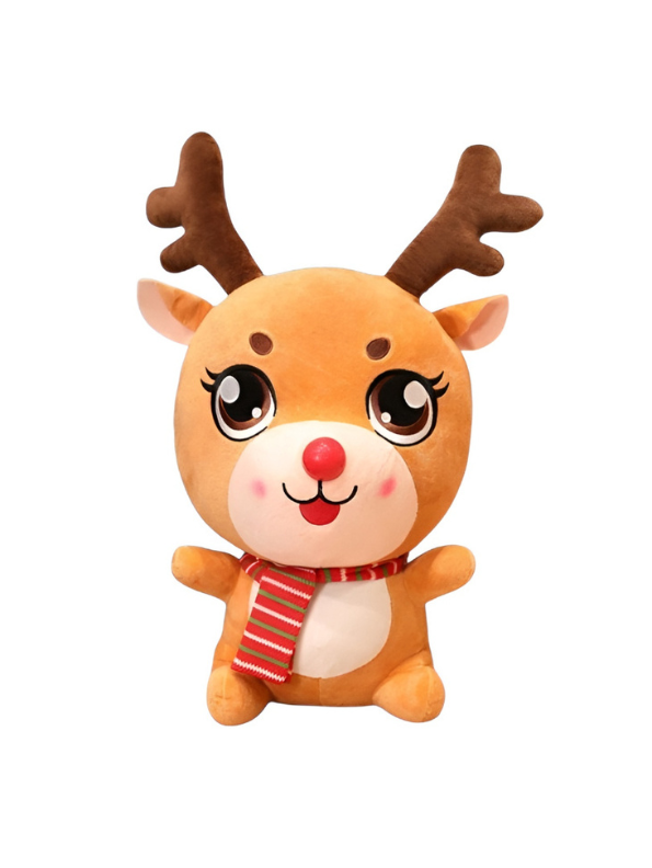 8-Inch Christmas Reindeer Plush Toy with Red Nose, Scarf and Antlers ST14178.
