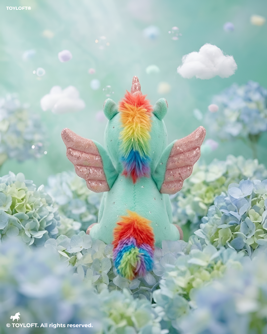 8-Inch Mint Green Rainbow Unicorn Plush Toy with Pink Wings ST11550