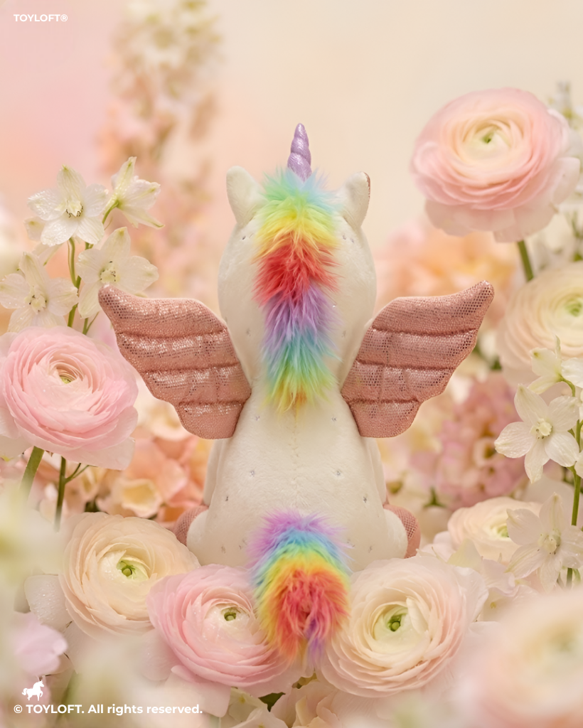 8-Inch White Rainbow Unicorn Plush Toy with Pink Wings ST11550