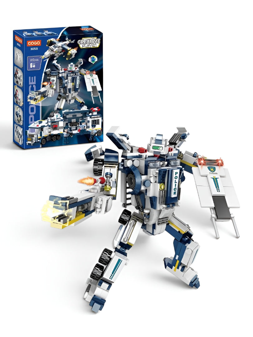 8-in-3 Police Robot Building Blocks Set | Transforming Toy Truck & Jet TV6556