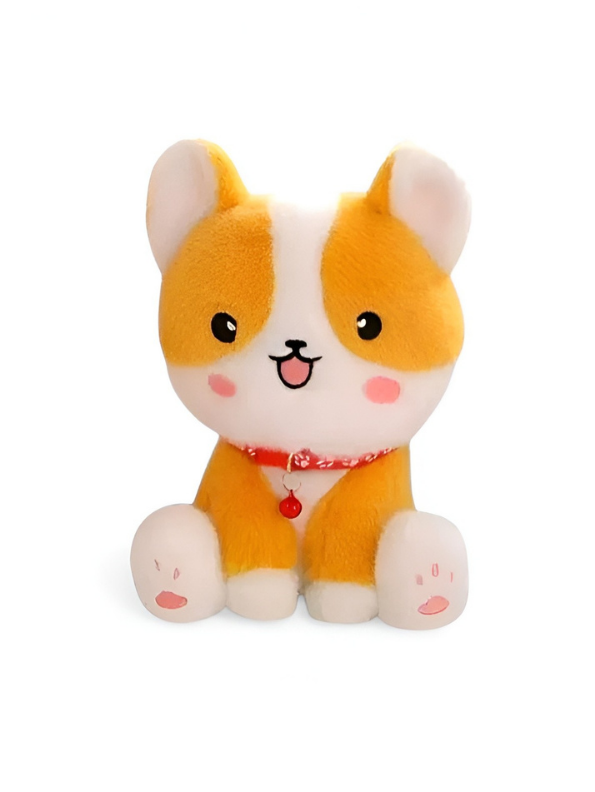 9-Inch Kawaii Corgi Puppy Plush Toy – Soft Stuffed Dog with Bell & Paw Print Design Orange ST14565.