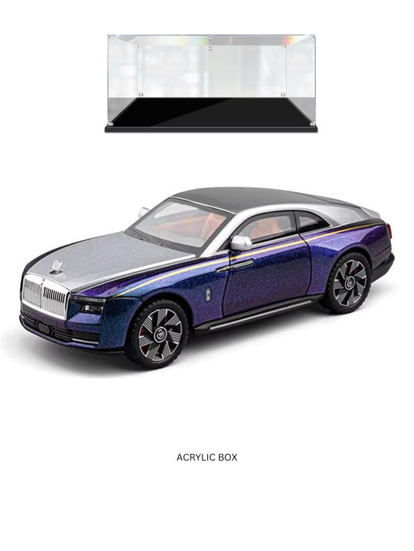 Rolls Royce Ghost Dawn Coupe Diecast Car 1:24 Scale - Purple Model with Acrylic Display Case