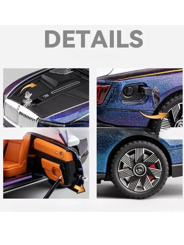 Rolls Royce Ghost Dawn Coupe Diecast Car 1:24 Scale - Purple Model with Acrylic Display Case