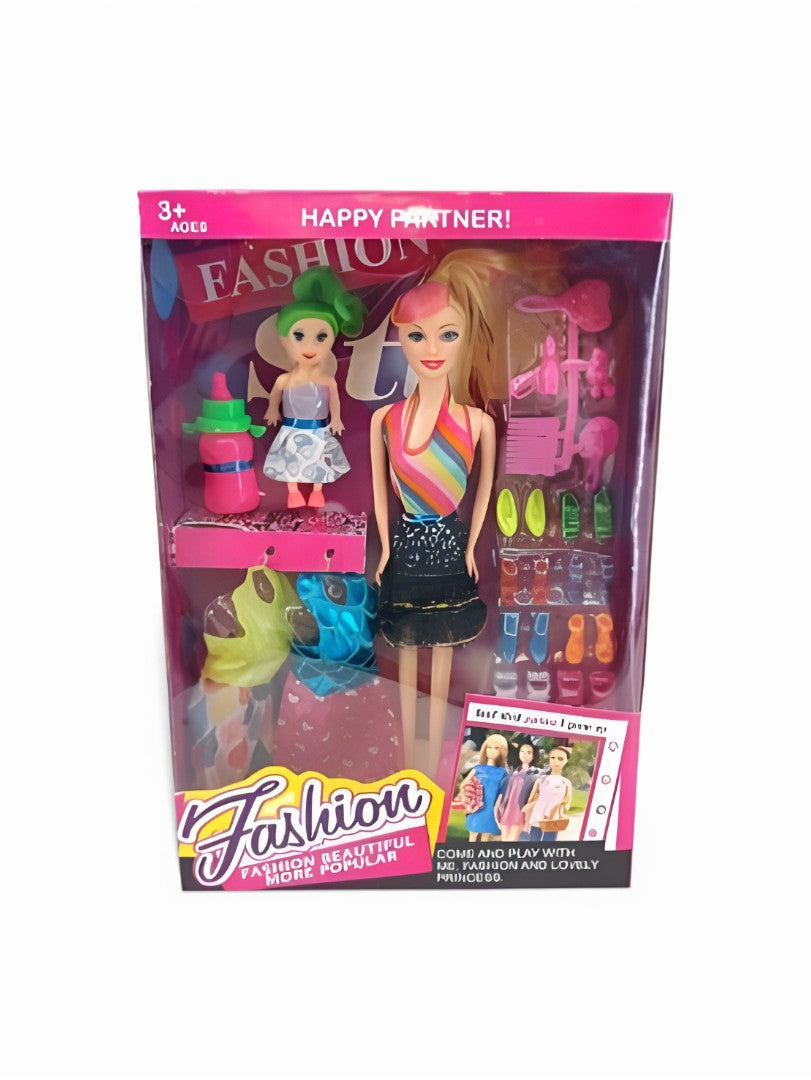 Fashion Doll Play Set with Mini Doll & Accessories - 11.5" Dress-Up Doll, 2 Extra Outfits, 10+ Pairs of Shoes, Hair Tools, and Feeding Bottle - Gift for Girls Ages 3+ LMI9472