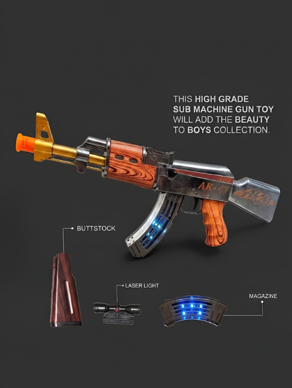 AK-47 Realistic Combat Toy Rifle with LED Lights & Sound – Ages 3+ MD450