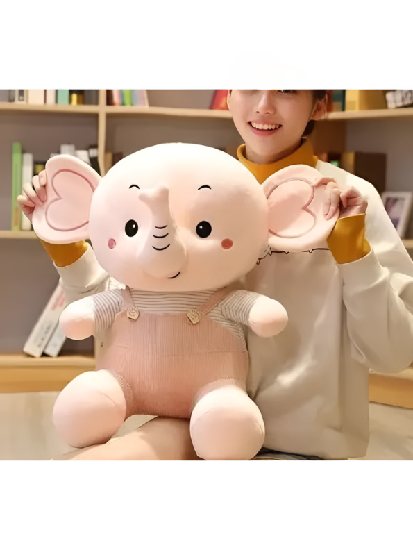 Pink Elephant Plush Toy 8-Inch Soft Stuffed Animal with Corduroy Overalls & Striped Shirt – Cute Nursery Decor & Huggable Companion for Toddlers and Kids ST11457