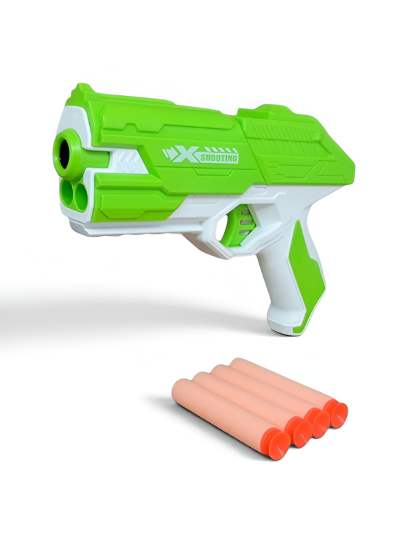 Soft Bullet Toy Gun Green - Kids Foam Dart Blaster Pistol with 4 Suction Cup Darts & Ammo Storage, Pull-Back Action High-Speed Shooting Blaster Gun Toy for Kids LMI14922